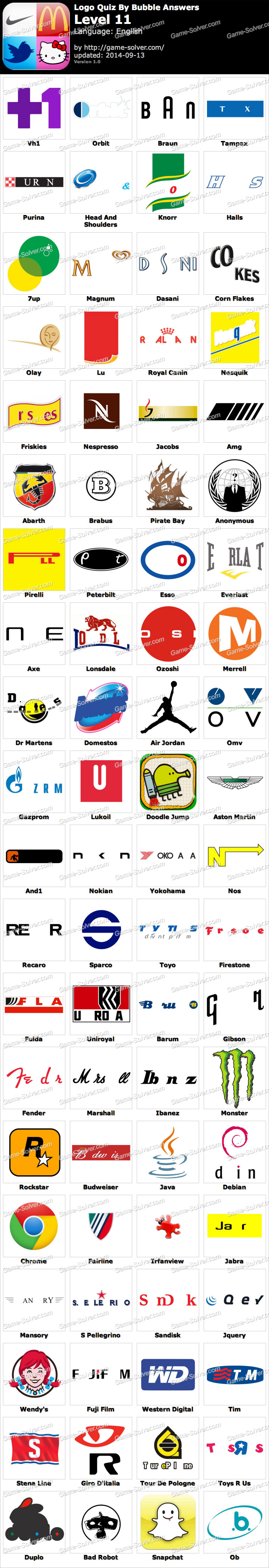 Logo Quiz By Bubble Answers Level 11 • Game Solver
